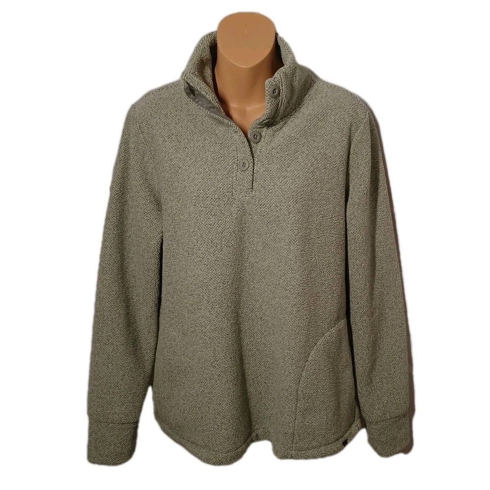Balance Collection Outdoor Women Sage Green Textured Button Mock Neck Pullover M